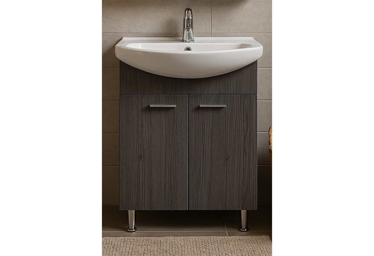 Απεικονίζεται ο πάγκος και ο νιπτήρας μπάνιου